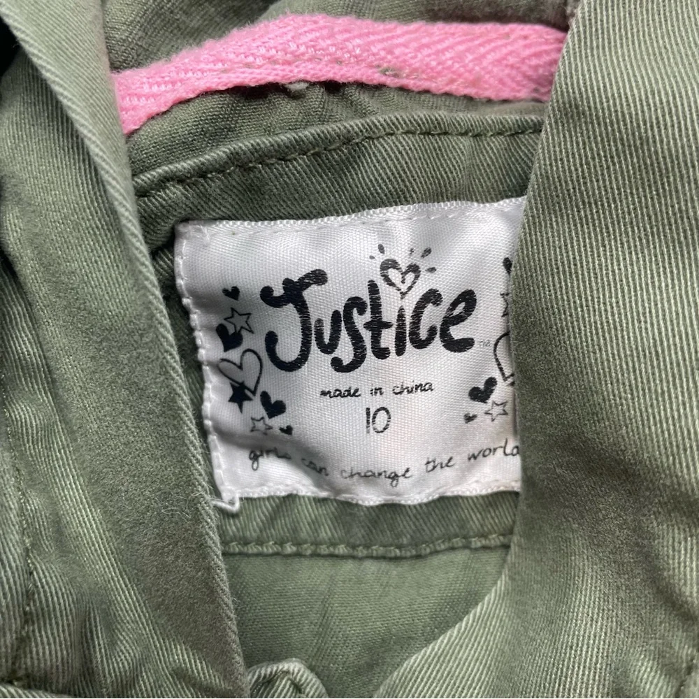 Justice Girls Size 10 Bundle Lot 3pc Army Green Jacket Plaid‎ Button Down Shirts